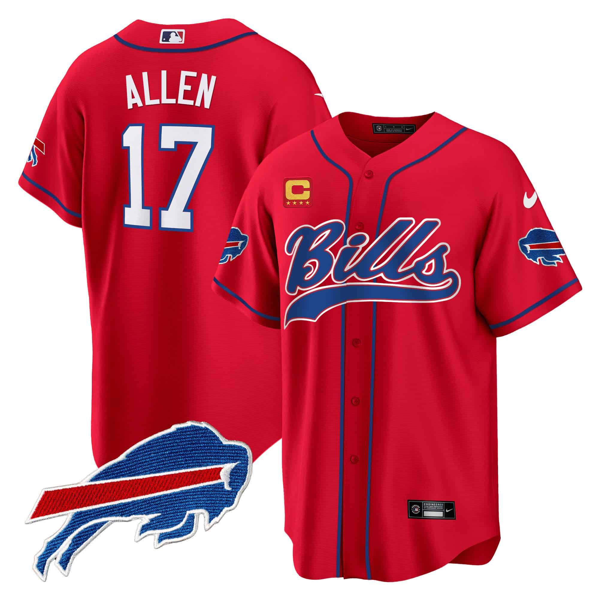Men Buffalo Bills 17 Allen Red 2024 Nike Baseball Game NFL Jersey
